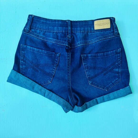 Aeropostale High Waisted Shorts Dark Denim Wash Women's Size 00 Yolk Waist - Picture 4 of 4